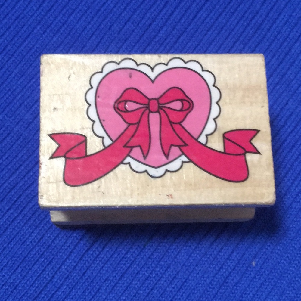 Heart with Ribbon” Wood Mount Rubber Stamp